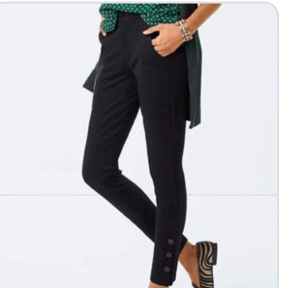 CAbi Black Stretch Evening Trouser Pants Size 6 Style #3746 Buttons on Legs